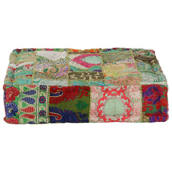 Poef patchwork vierkant handgemaakt 50x50x12 cm katoen groen 1