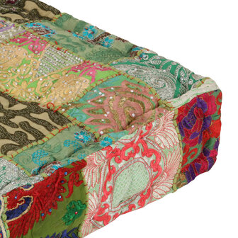 Poef patchwork vierkant handgemaakt 50x50x12 cm katoen groen 2