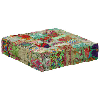 Poef patchwork vierkant handgemaakt 50x50x12 cm katoen groen 6