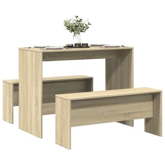 3-delige Eettafel en bankenset bewerkt hout sonoma eikenkleurig 1