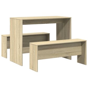 3-delige Eettafel en bankenset bewerkt hout sonoma eikenkleurig 2