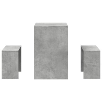 3-delige Eettafel en bankenset bewerkt hout betongrijs 5