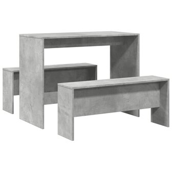 3-delige Eettafel en bankenset bewerkt hout betongrijs 6