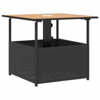 Tuintafel met parasolgat 55x55x46,5 cm poly rattan zwart 7
