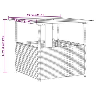 Tuintafel met parasolgat 55x55x46,5 cm poly rattan zwart 9