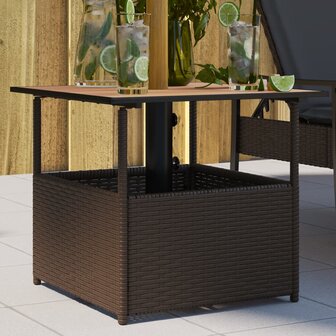 Tuintafel met parasolgat 55x55x46,5 cm poly rattan bruin 1