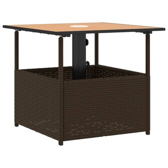 Tuintafel met parasolgat 55x55x46,5 cm poly rattan bruin 2
