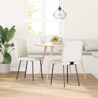 Eetkamerstoelen 2 st fluweel cr&egrave;mekleurig 2