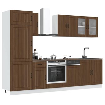 8-delige Keukenkastenset Kalmar bewerkt hout bruin eikenkleur 1