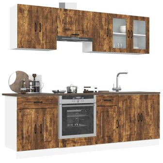 8-delige Keukenkastenset Kalmar bewerkt hout gerookt eiken 1