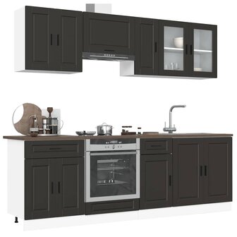 8-delige Keukenkastenset Kalmar bewerkt hout zwart 1
