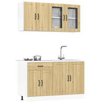 4-delige Keukenkastenset Kalmar bewerkt hout sonoma eikenkleur 1