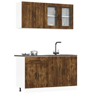 4-delige Keukenkastenset Kalmar bewerkt hout gerookt eiken 1