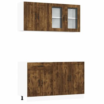 4-delige Keukenkastenset Kalmar bewerkt hout gerookt eiken 2