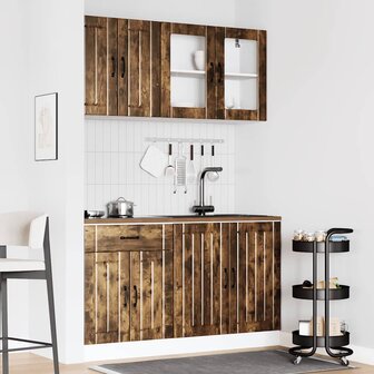 4-delige Keukenkastenset Kalmar bewerkt hout gerookt eiken 3