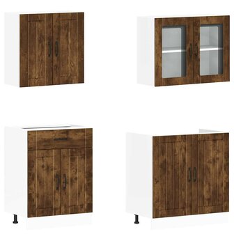 4-delige Keukenkastenset Kalmar bewerkt hout gerookt eiken 4
