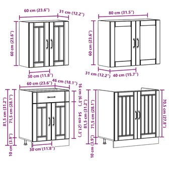 4-delige Keukenkastenset Kalmar bewerkt hout gerookt eiken 8
