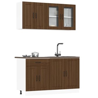 4-delige Keukenkastenset Kalmar bewerkt hout bruin eikenkleur 1