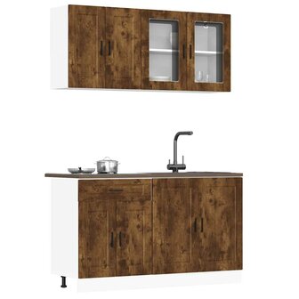 4-delige Keukenkastenset Kalmar bewerkt hout gerookt eiken 1