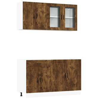 4-delige Keukenkastenset Kalmar bewerkt hout gerookt eiken 2