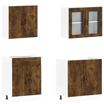 4-delige Keukenkastenset Kalmar bewerkt hout gerookt eiken 4