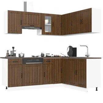 11-delige Keukenkastenset Kalmar bewerkt hout bruin eikenkleur 1