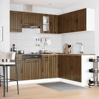 11-delige Keukenkastenset Kalmar bewerkt hout bruin eikenkleur 3