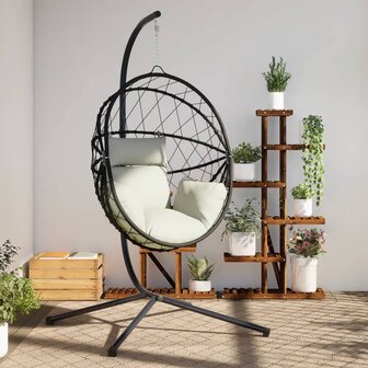 Hangstoel met standaard rattan en staal beige 1