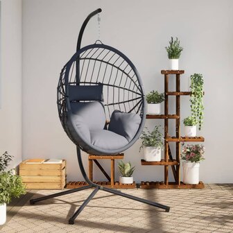 Hangstoel met standaard rattan en staal lichtgrijs 1
