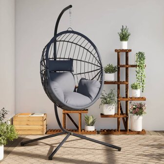 Hangstoel met standaard rattan en staal grijs 1