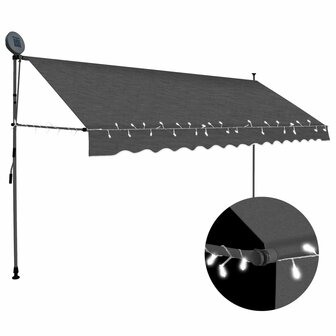 Luifel handmatig uitschuifbaar met LED 350 cm antracietkleurig 1