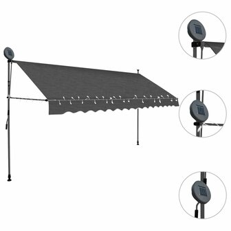 Luifel handmatig uitschuifbaar met LED 350 cm antracietkleurig 3