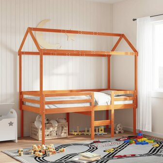 Hoogslaper met dak massief grenenhout wasbruin 75x190 cm 1