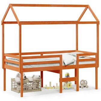 Hoogslaper met dak massief grenenhout wasbruin 75x190 cm 2