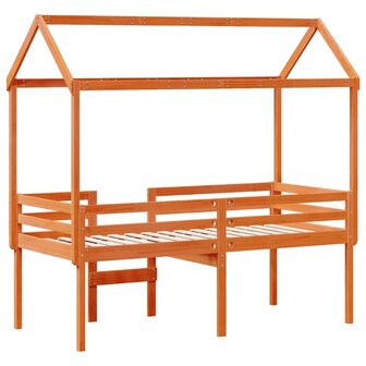 Hoogslaper met dak massief grenenhout wasbruin 75x190 cm 8