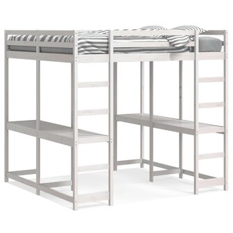 Hoogslaper met bureau en ladder grenenhout wit 140x200 cm 2