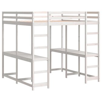 Hoogslaper met bureau en ladder grenenhout wit 140x200 cm 3
