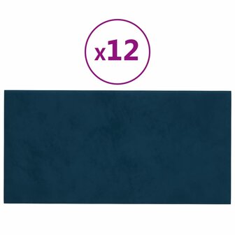 Wandpanelen 12 st 2,16 m&sup2; 60x30 cm fluweel blauw 2
