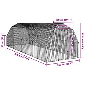 Kippenren 2,5x8x2,25 m gegalvaniseerd staal 8