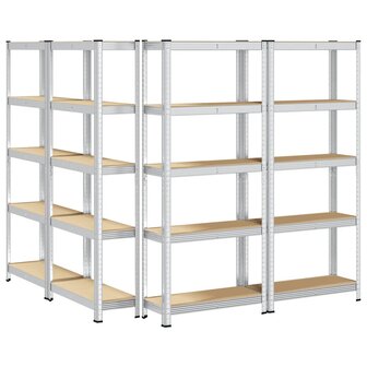 Opbergrekken 5-laags 4 st staal en bewerkt hout zilverkleurig 6