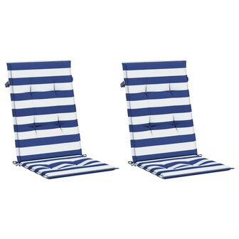 Stoelkussens 2 st hoge rug gestreepte stof wit en blauw 3