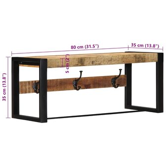 Kapstok 80x35x35 cm massief ruw mangohout 9