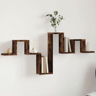 Wandschap 104,5x10x43 cm bewerkt hout gerookt eikenkleurig 1
