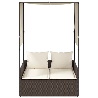 Ligbed tweepersoons met dak en gordijn poly rattan bruin 3