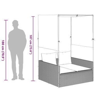 Ligbed tweepersoons met dak en gordijn poly rattan bruin 9