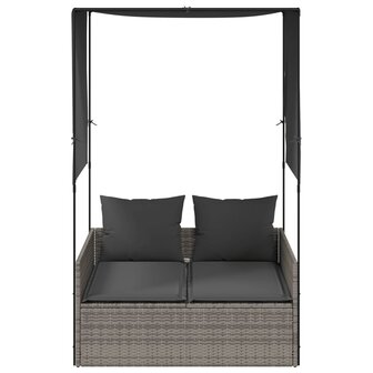 Ligbed tweepersoons met dak en gordijn poly rattan grijs 3