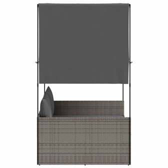 Ligbed tweepersoons met dak en gordijn poly rattan grijs 4