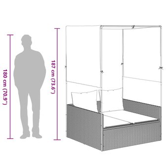 Ligbed tweepersoons met dak en gordijn poly rattan grijs 9