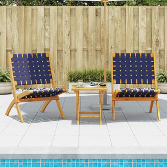 Tuinstoelen 2 st inklapbaar acaciahout en stof donkerblauw 1