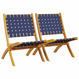 Tuinstoelen 2 st inklapbaar acaciahout en stof donkerblauw 2